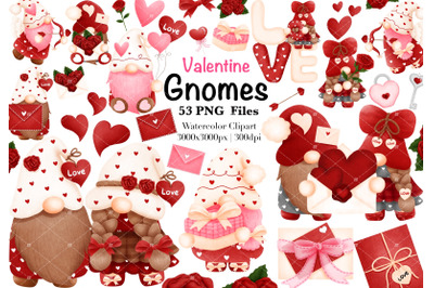 Watercolor Valentines Gnomes Clipart