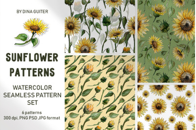 SUNFLOWER SEAMLESS PATTERNS WATERCOLOR PNG