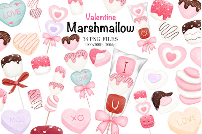 Watercolor Valentine Marshmallow Clipart