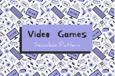 Video Games Doodle Seamless Pattern