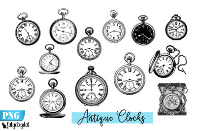 About Antique Pocket Watch Clocks Clipart PNG Graphic