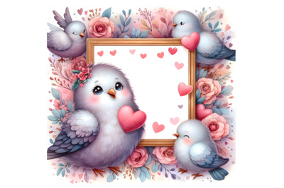 adorable birds valentine love frame