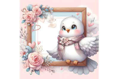 adorable birds valentine love frame