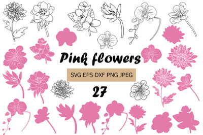 Pink Flowers Svg Bundles 27 Svg Cut File Clipart