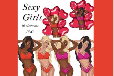 Sexy Girl Clipart Set. Valentine&#039;s Day Illustration.