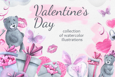 Valentine`s Day Watercolor Clip Art