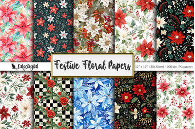 Festive Floral Printable Papers