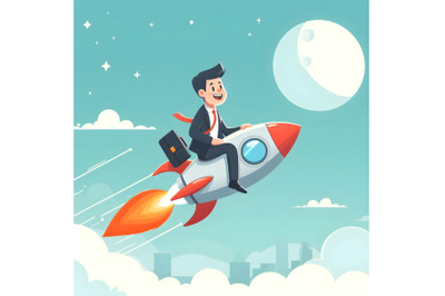 Businessman sitting on a rocket