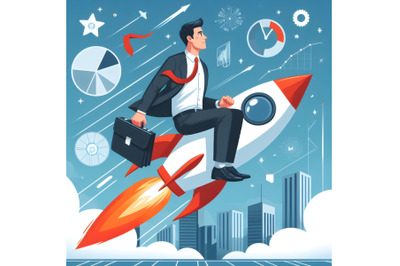 Businessman sitting on a rocket