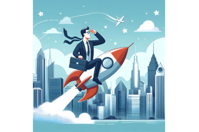 Businessman sitting on a rocket