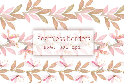 Pink seamless borders | Floral garlands clipart PNG
