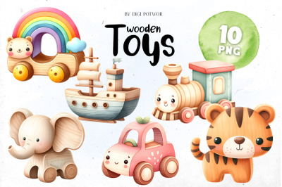 Watercolor wooden toys Bundle | PNG cliparts