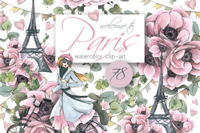 Paris romantic watercolor clipart