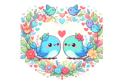 Cute Colorful Valentine blue bird heart shape frame