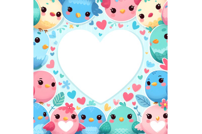 Cute Colorful Valentine blue bird heart shape frame