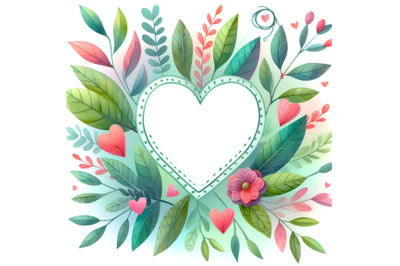 Cute Colorful Valentine green leaves shape frame