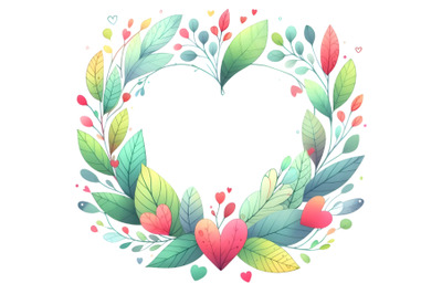 Cute Colorful Valentine green leaves shape frame