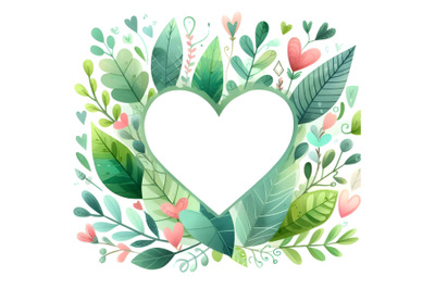 Cute Colorful Valentine green leaves shape frame