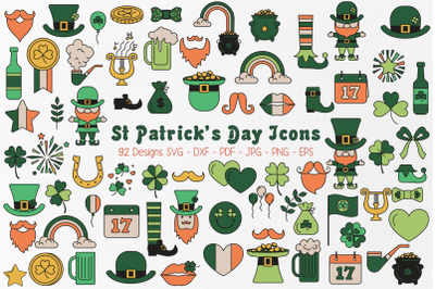 Saint Patricks Day Color Lined Icons svg | Lucky svg clipart | tribal
