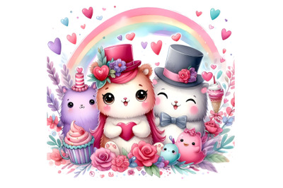 Cute Colorful Valentine adorable  watercolor