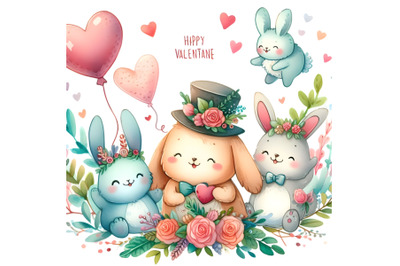 Cute Colorful Valentine adorable  watercolor