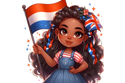 a patriotic cute girl holding Netherland flag