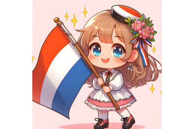 a patriotic cute girl holding Netherland flag