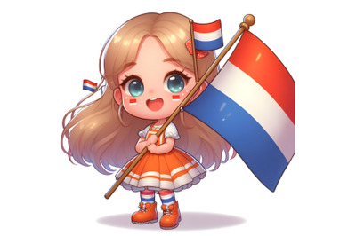 a patriotic cute girl holding Netherland flag