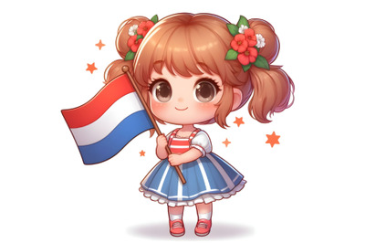 a patriotic cute girl holding Netherland flag