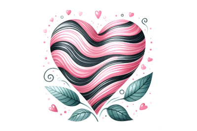 a pink heart with black and white stripes