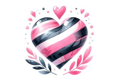 a pink heart with black and white stripes