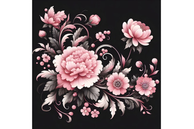 a pink watercolor painting on a black background