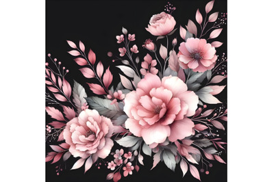 a pink watercolor painting on a black background