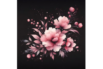 a pink watercolor painting on a black background