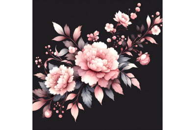 a pink watercolor painting on a black background