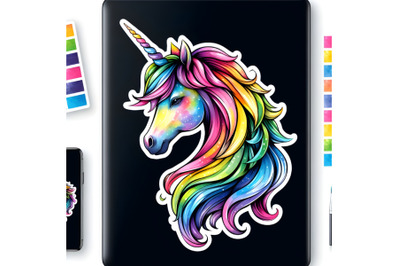 a colorful unicorn head with a rainbow mane