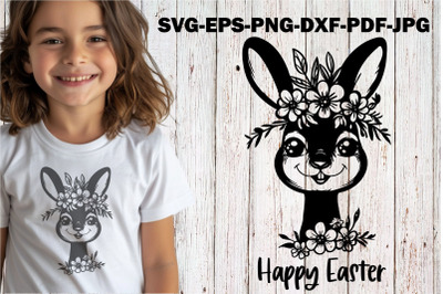 Easter Bunny SVG Cut File Happy Easter SVG Bunny with Flower