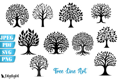 Tree Line Art Silhouettes
