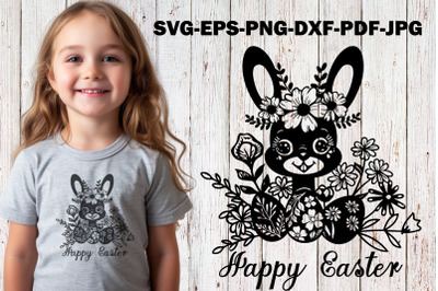 Easter Bunny SVG  Cut File Rabbit  with Flowers Vector Floral Easter B