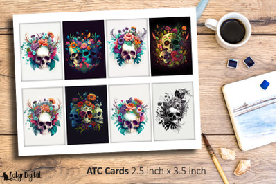 Flower Skulls ATC Cards for Journaling