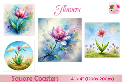 Digital Flowers Squares Coasters