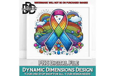 Rainbow cancer ribbon with heart PNG digital download sublimation canc