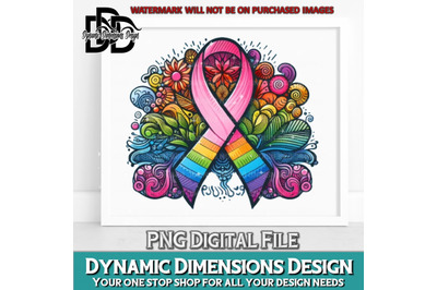 Rainbow cancer ribbon with heart PNG digital download sublimation canc