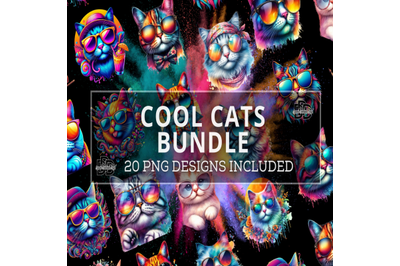 Cool Cats Clipart, Sunglasses, Kitten, Rainbow, PNG, Sublimation, High