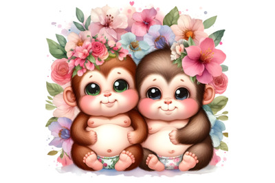 chubby cute couple monkey love