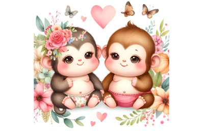 chubby cute couple monkey love