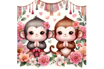 chubby cute couple monkey love