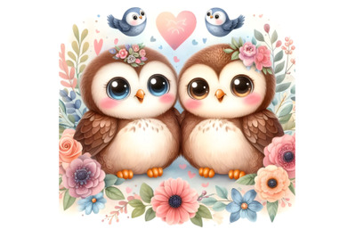 cute couple owl love