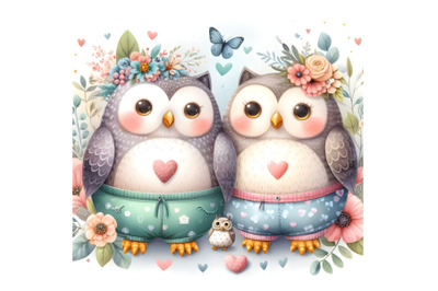 cute couple owl love