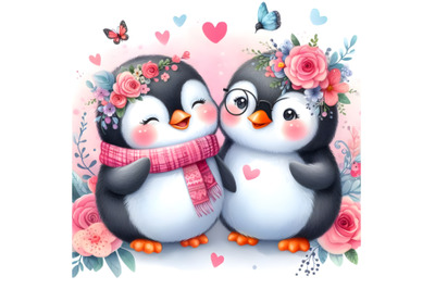 cute couple penguin love